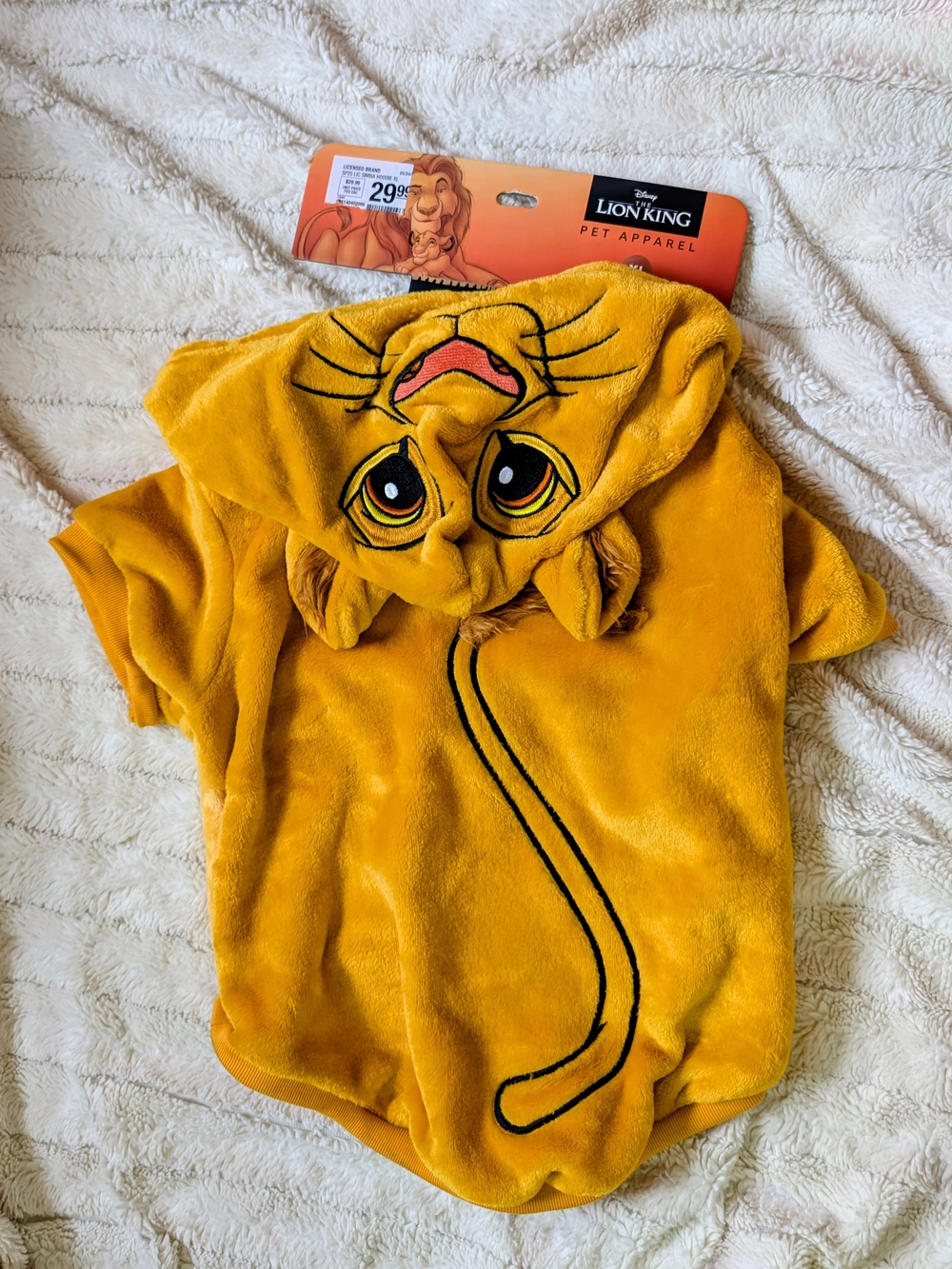 Disney Lion King Plush Dog Hoodie in Yellow, Size XL